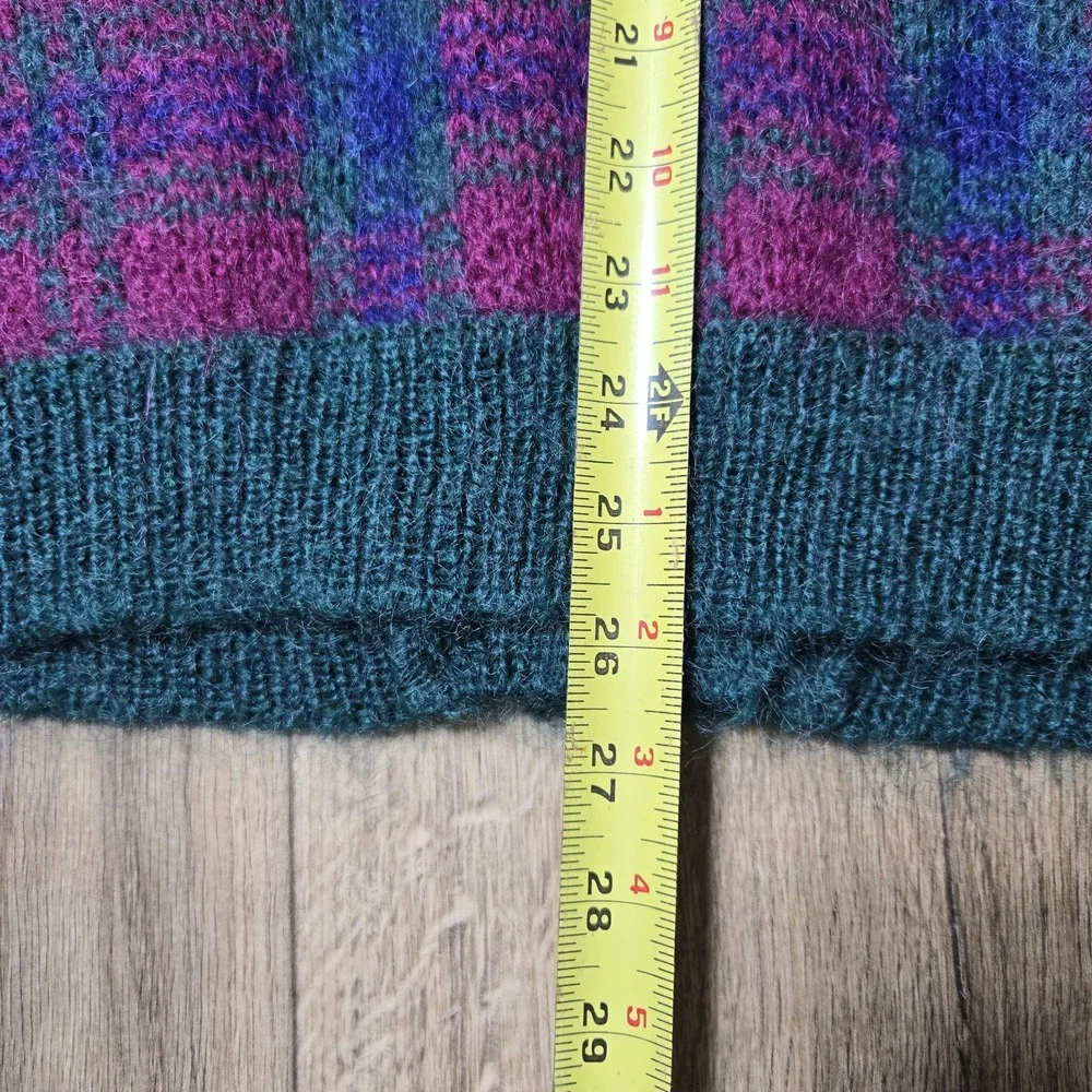VTG Ninon Knit Sweater Oversized Small Acrylic Mohair Plum Green Blue‎ EUC
